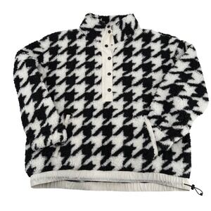 Lou & Grey Cozy Up Snap Pullover Houndstooth Sherpa Fleece Size L